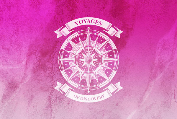 Voyages of Discovery Icon in pink, icon is a compass on a pink background