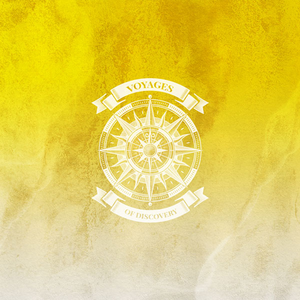 Voyages of Discovery Icon in yellow, icon is a compass on a yellow background